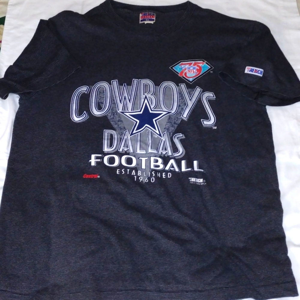 Vintage Dallas Cowboys T-Shirt Size XL Dark Blue with Pin Stripes